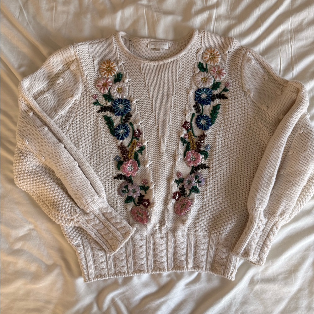 Miss Sixty Cream Sweater with Floral Embroidery